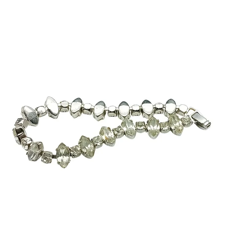 Elegant Glamorous Vintage Silver Tone Rhinestone Bracelet 6.75